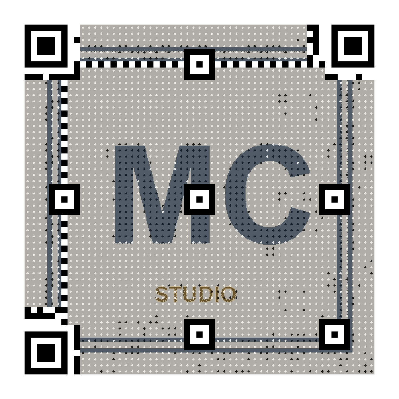 Compact QR code generated from an MC Studio monogram logo for a business card